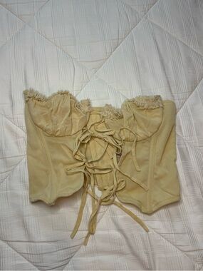 Urban Outfitters Lace-Up Strapless Bustier in Light Beige